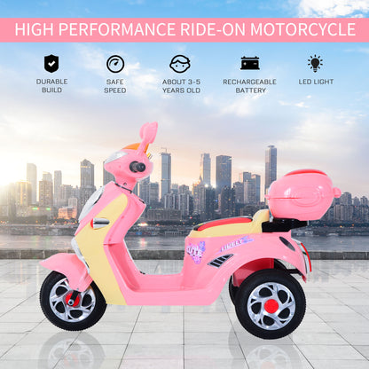 Homcom Plastic Music Playing Electric Ride-On Motorbike w/ Lights Pink