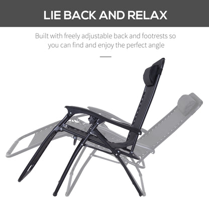 Outsunny Zero Gravity Chair Metal Frame Texteline Armchair Outdoor Folding & Reclining Sun Lounger with Head Pillow for Patio Decking Gardens Camping