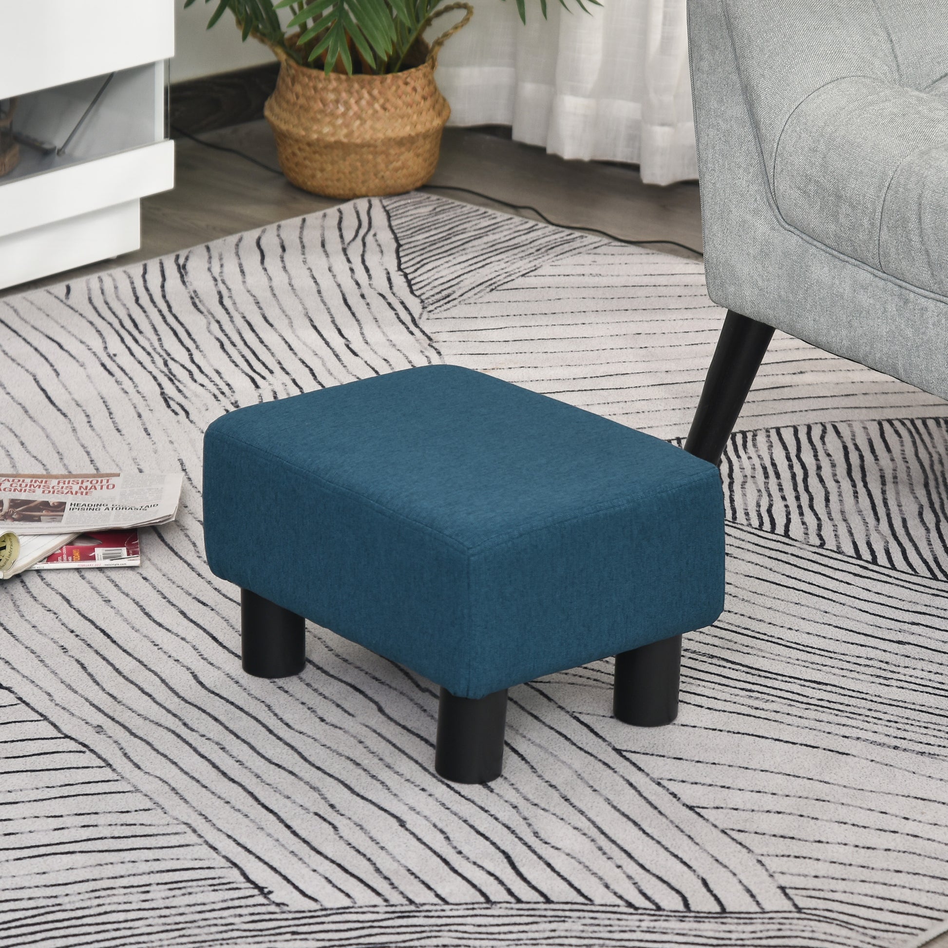 Homcom Linen Fabric Footstool Footrest Small Seat Foot Rest Chair Ottoman Light Home Office with Legs 40 x 30 x 24cm Blue