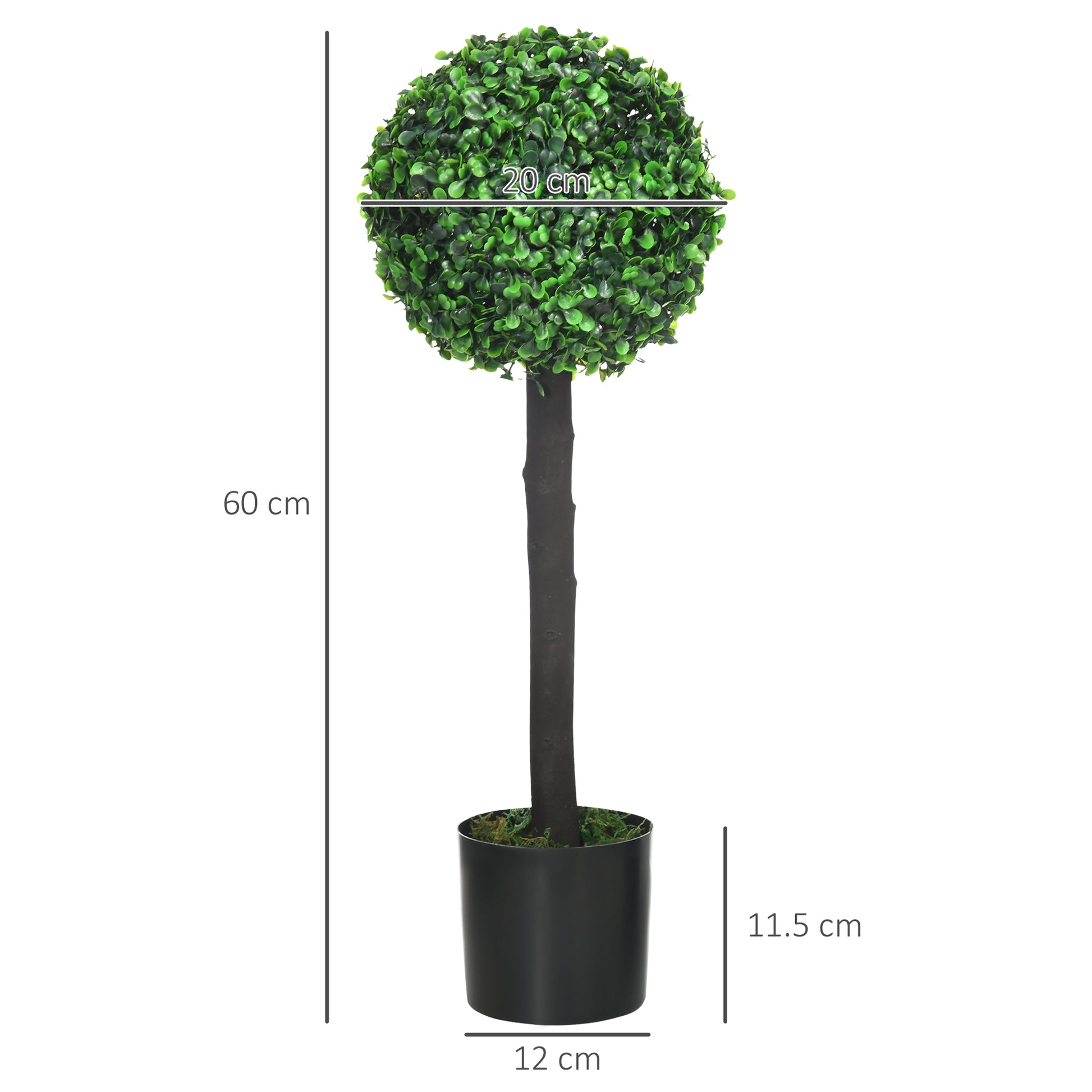 Homcom Set of 2 Artificial Plants Boxwood Ball Trees in Pot Fake Plants for Home Indoor Outdoor Decor