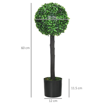 Homcom Set of 2 Artificial Plants Boxwood Ball Trees in Pot Fake Plants for Home Indoor Outdoor Decor