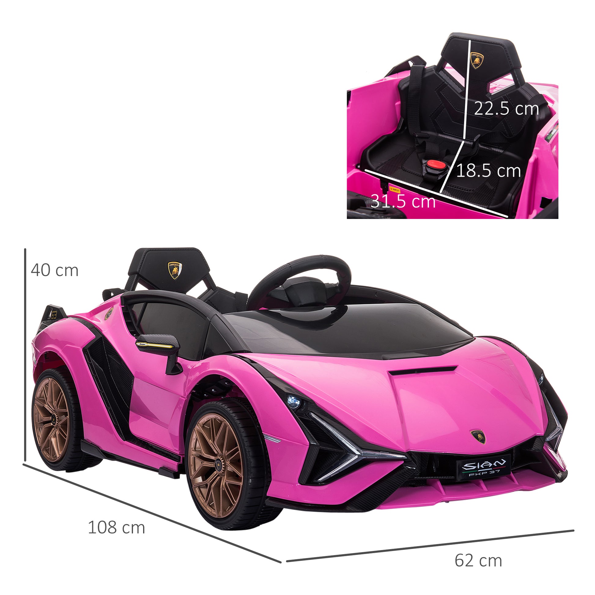 Homcom 12V Kids Electric Ride On Car 2 Motors Licensed Toy Car with Remote Control Music Lights MP3 for 3-5 Years Pink