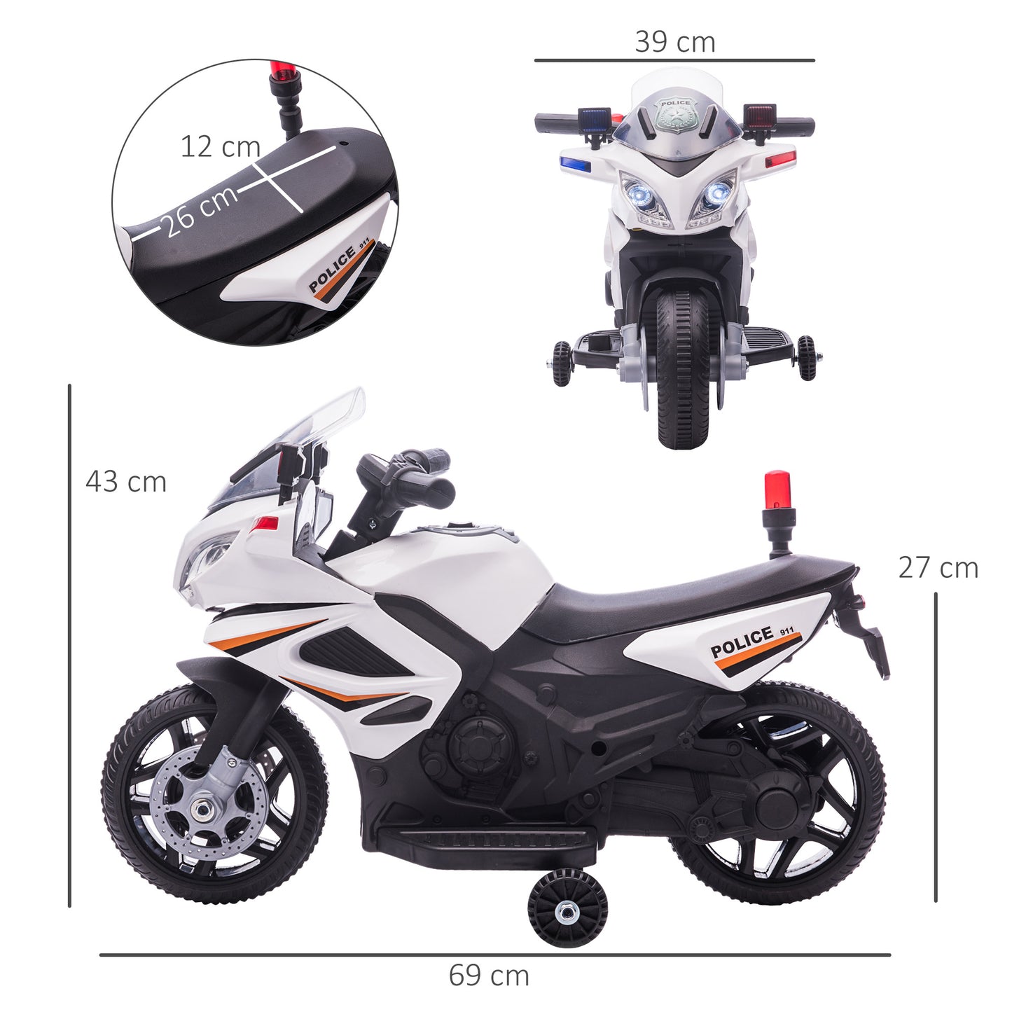 Homcom Kids 6V Electric Pedal Motorcycle Ride-On Toy Battery 18-48 months White