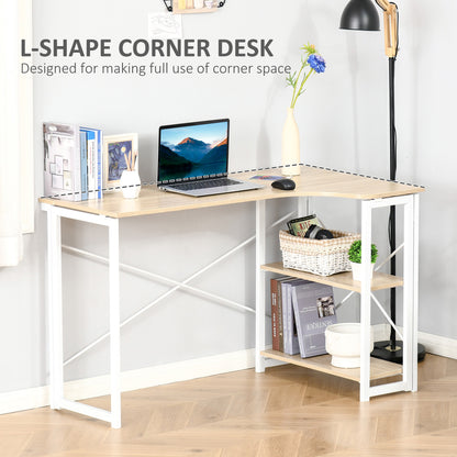 Homcom L-Shaped Desk Corner Computer Desk Folding Home Office Desk Study Table With 2 Shelves Oak Tone