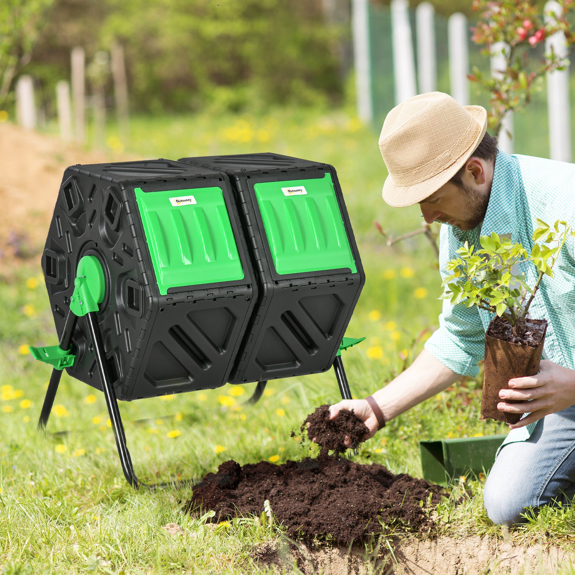 Outsunny Dual Chamber Garden Compost Bin