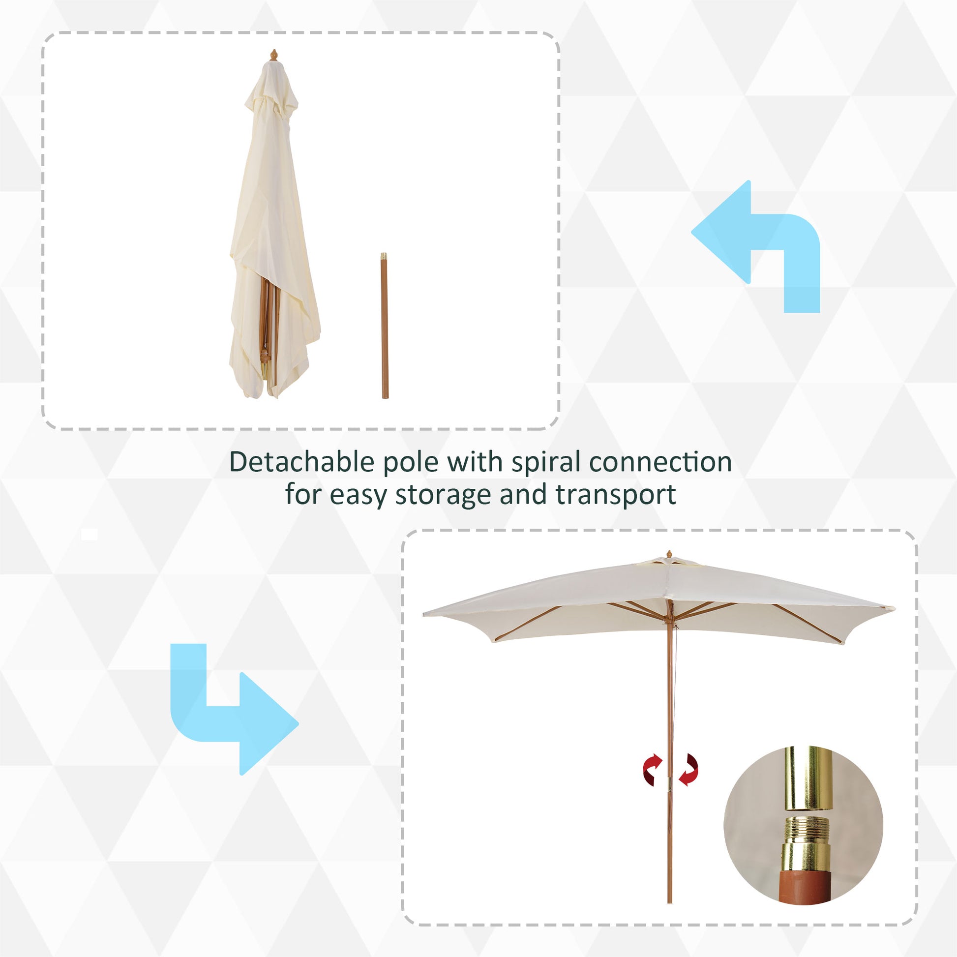 Outsunny 2 x 3m Wooden Garden Parasol Umbrella Outdoor Sun Shade Canopy