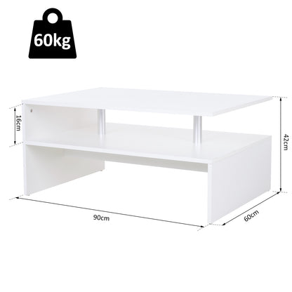 Homcom 2-Tier Coffee Table Side/End Table Modern Rectangular Design w/ Open Shelf Living Room Entryway Hallway Furniture White