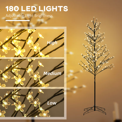 Homcom 6ft Artificial Cherry Tree Light with Plug In 180 Warm White Pre-Lit LED light for Indoor and Covered Outdoor Use