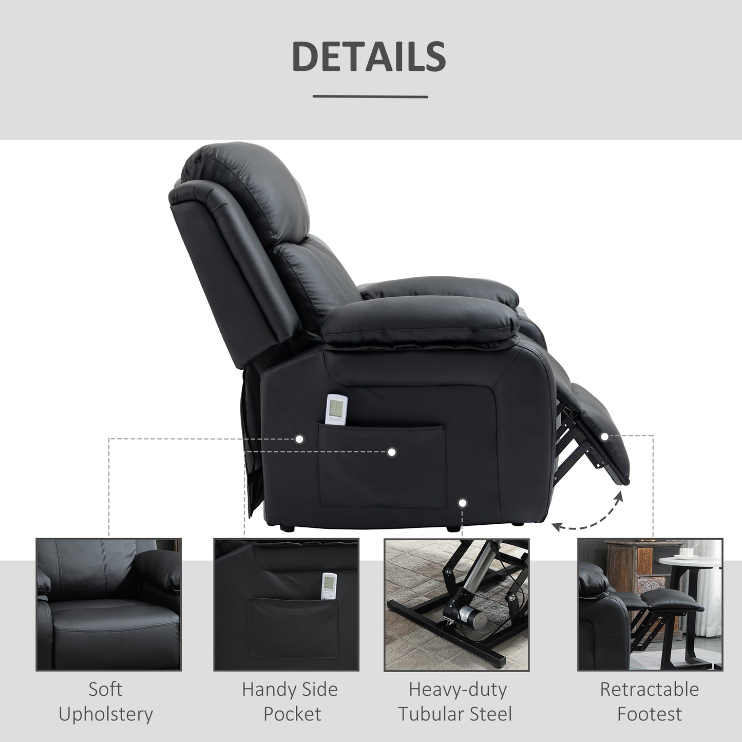 Homcom Electric Power Lift Recliner Chair Vibration Massage Reclining Chair with Remote Control and Side Pocket