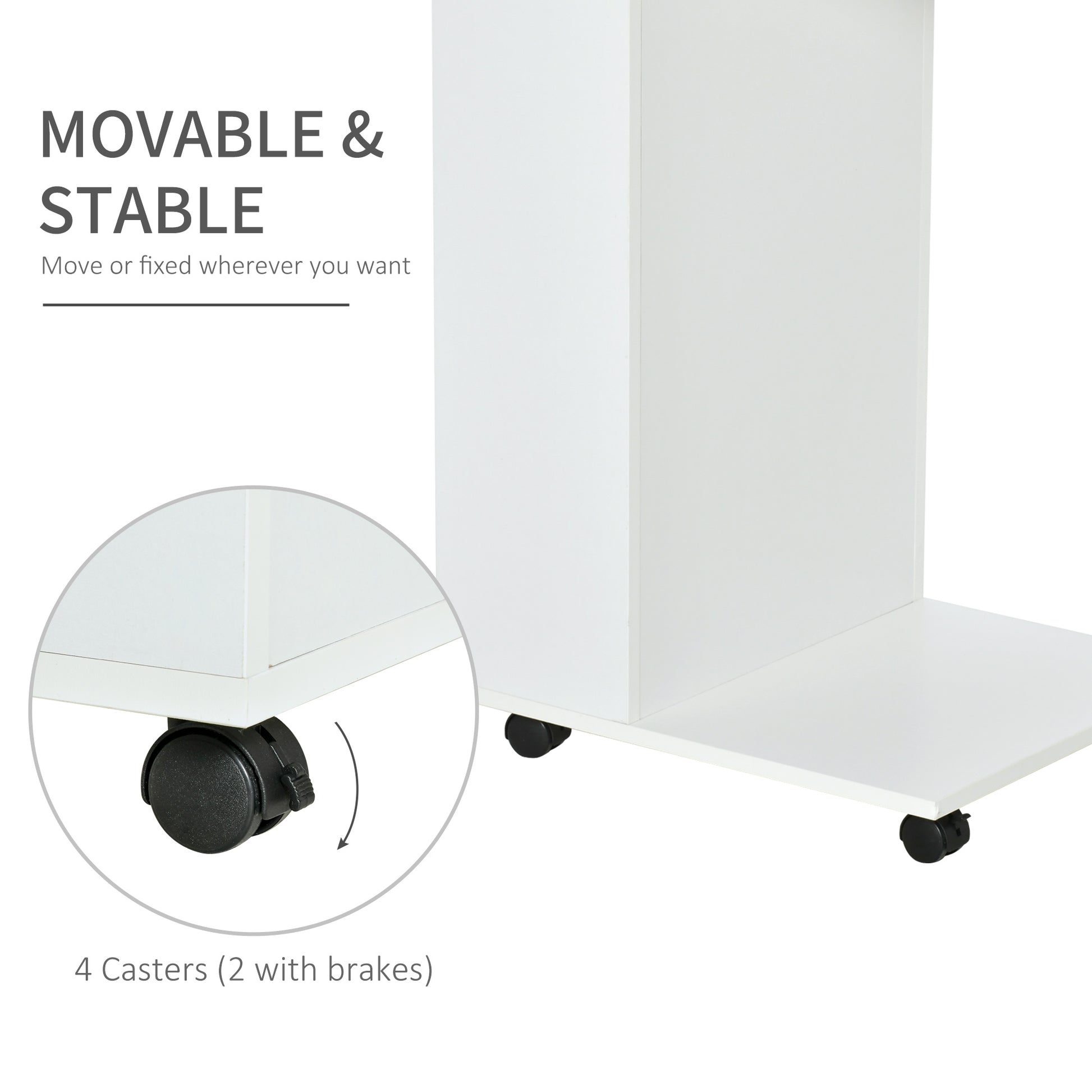 Homcom Mobile Sofa Side Table C-Shape End Table with Storage and Casters for Laptop Coffee Snack