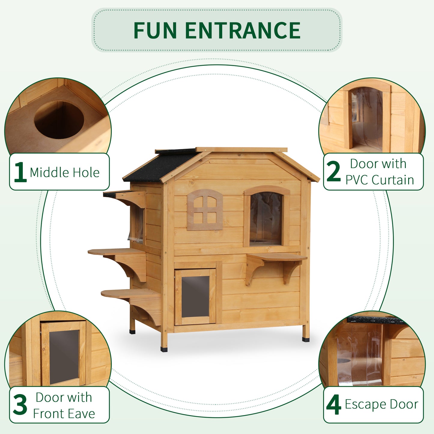 American Dream 91cm Cat House Fir Wood Natural by Pawhut