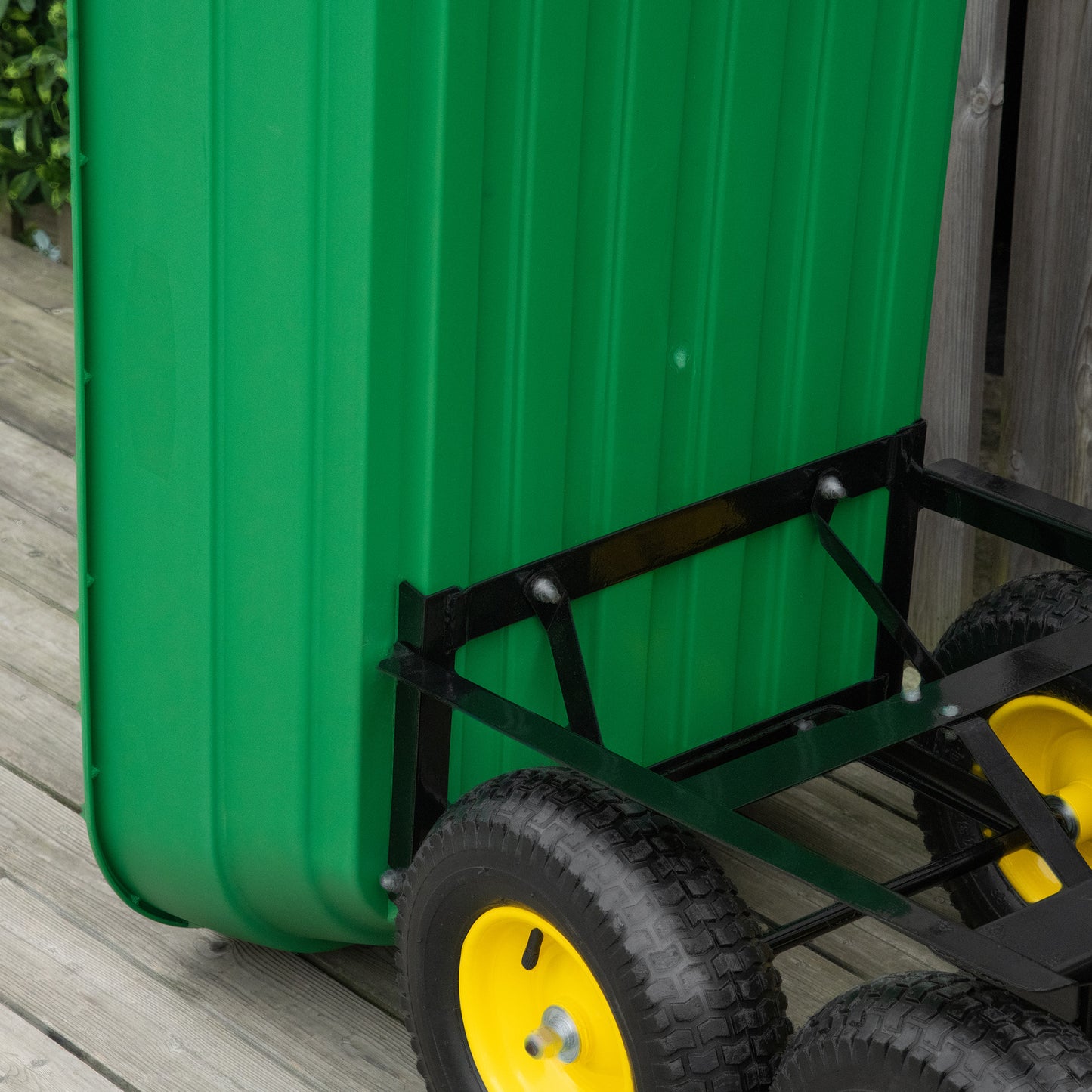 Outsunny 125 Litre Large Garden Cart Heavy Duty 4 Wheel Trolley Dump Wheelbarrow Tipping Truck Trailer - Green