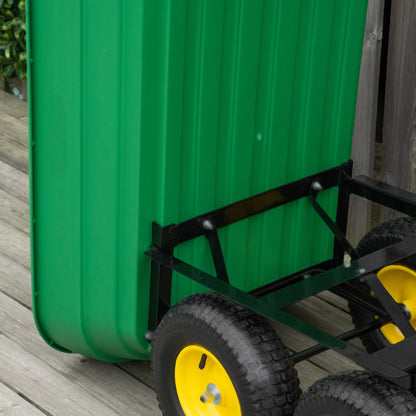 Outsunny 125 Litre Large Garden Cart Heavy Duty 4 Wheel Trolley Dump Wheelbarrow Tipping Truck Trailer - Green