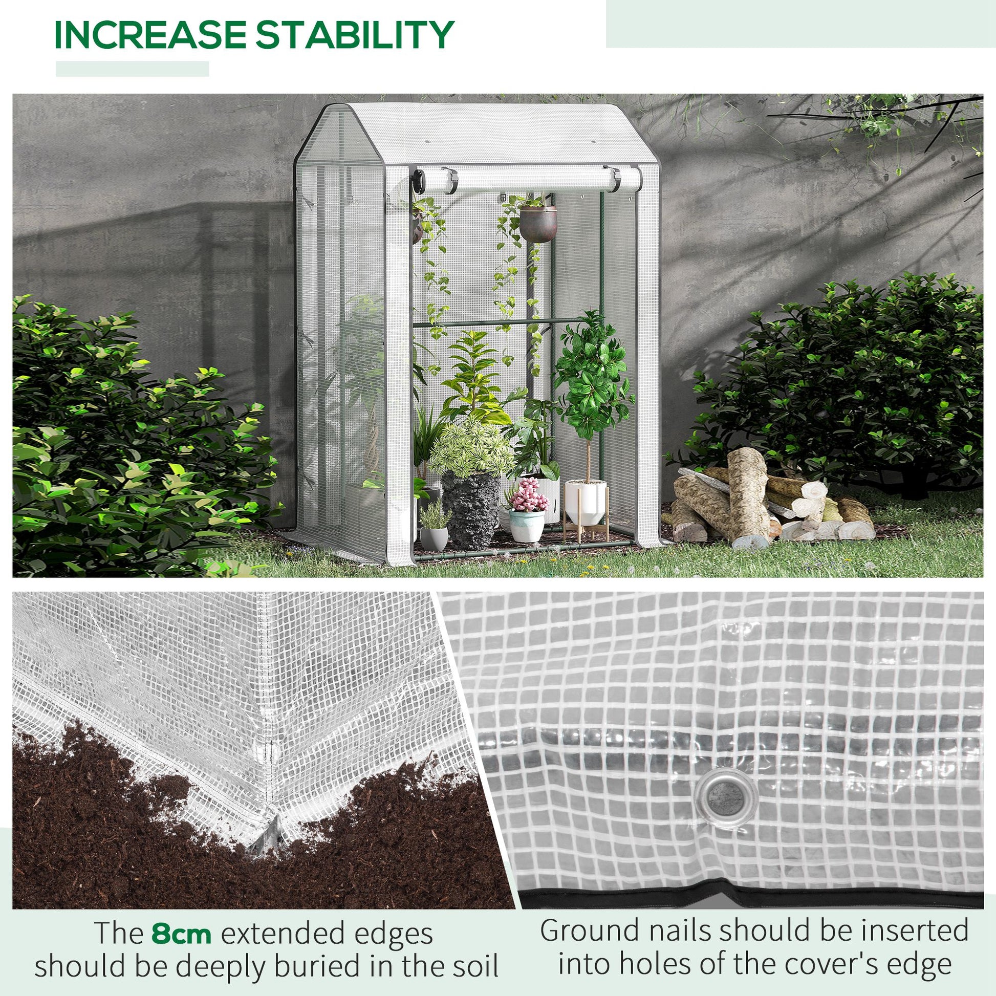 Outsunny Mini Greenhouse with Shelves Portable Garden Grow House for Plants with Roll Up Door and Vents