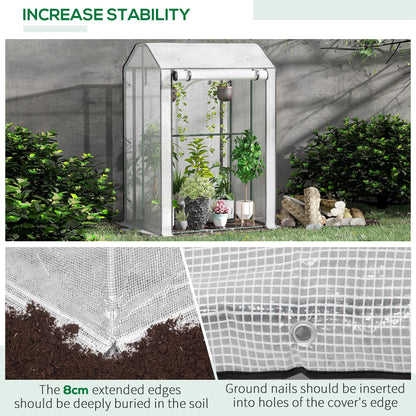 Outsunny Mini Greenhouse with Shelves Portable Garden Grow House for Plants with Roll Up Door and Vents