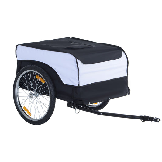 Homcom Bike Trailer Cargo in Steel Frame Extra Bicycle Storage Carrier with Removable Cover and Hitch (White and Black)