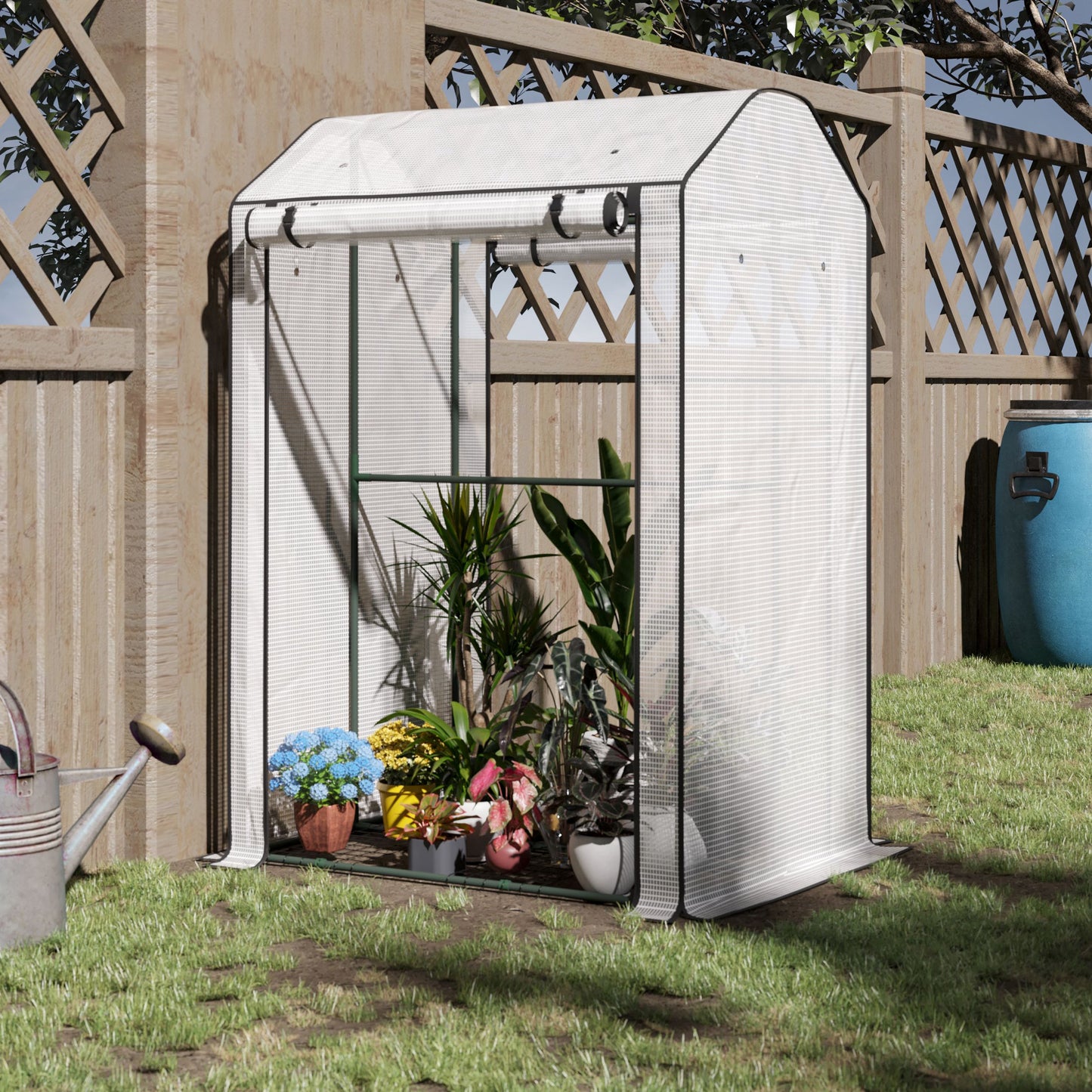 Outsunny Mini Greenhouse with Shelves Portable Garden Grow House for Plants with Roll Up Door and Vents