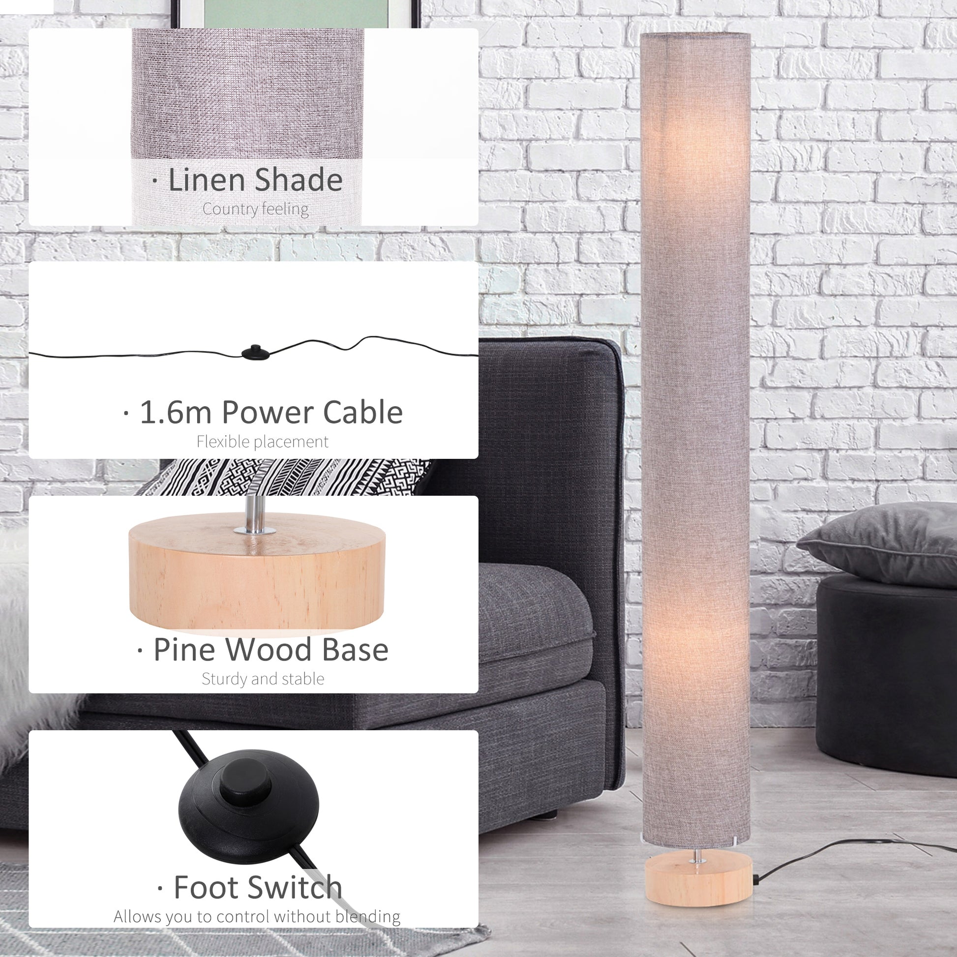 Homcom 47-Inch Modern Wooden Floor Lamp for Bedroom