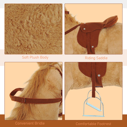 Homcom Children'S Plush Sound Effects Riding Horse Beige-Brown