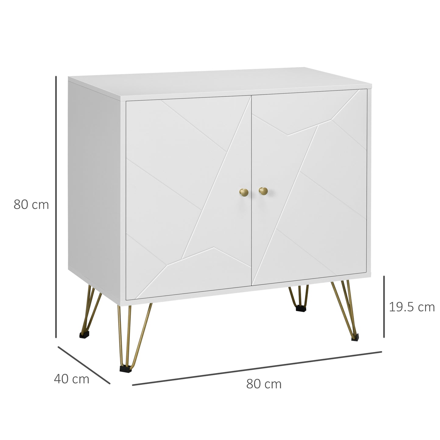 Homcom Storage Cabinet Slim Sideboard with Golden Hairpin Legs Adjustable Shelves for Living Room Dining Room Hallway White