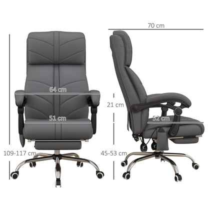 Vibration Massage Office Chair with Heat, PU Leather Computer Chair with Footrest, Armrest, Reclining Back, Grey-2