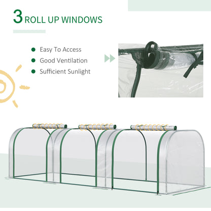 Outsunny PVC Tunnel Greenhouse Green Grow House Steel Frame for Garden Backyard with Zipper Doors 295x100x80 cm