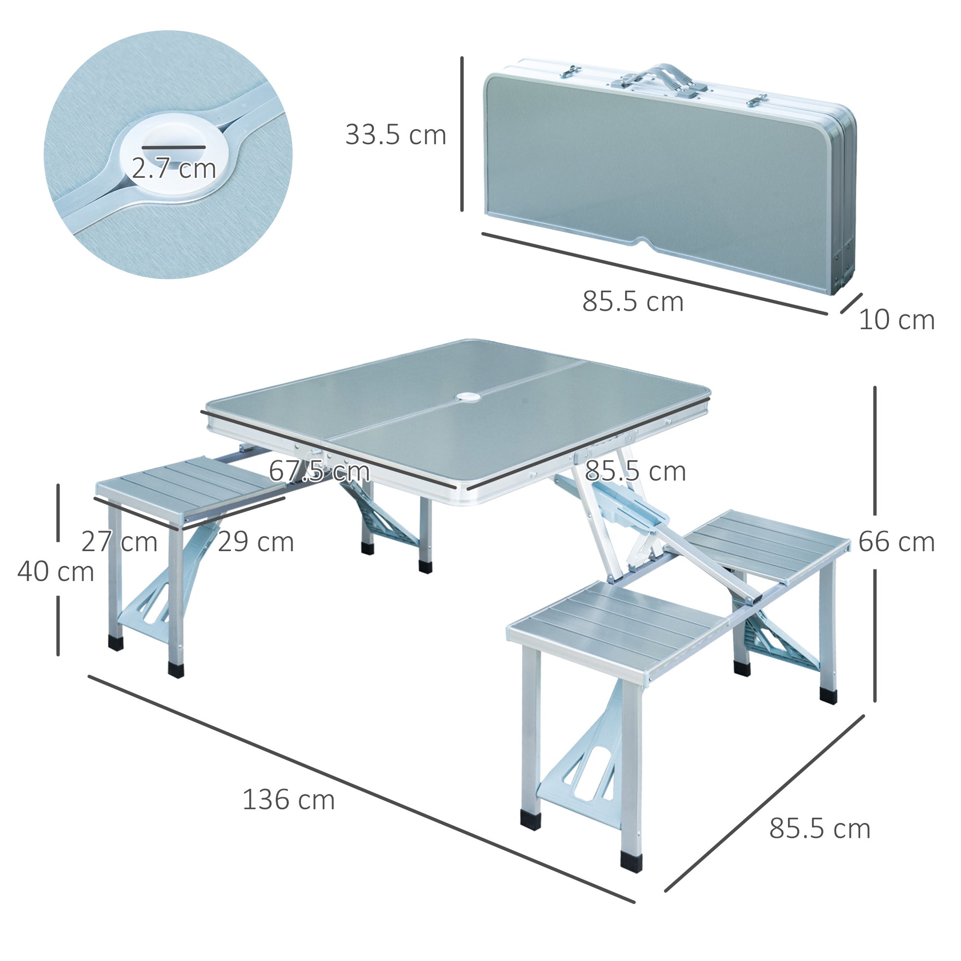 Outsunny Aluminum Portable Picnic Table Chair Set