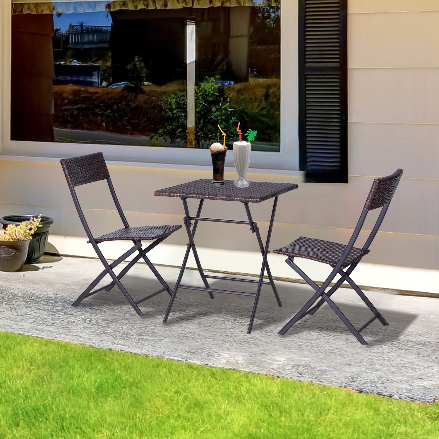 Outsunny 2-Seater Rattan Bistro Set: 1 x table