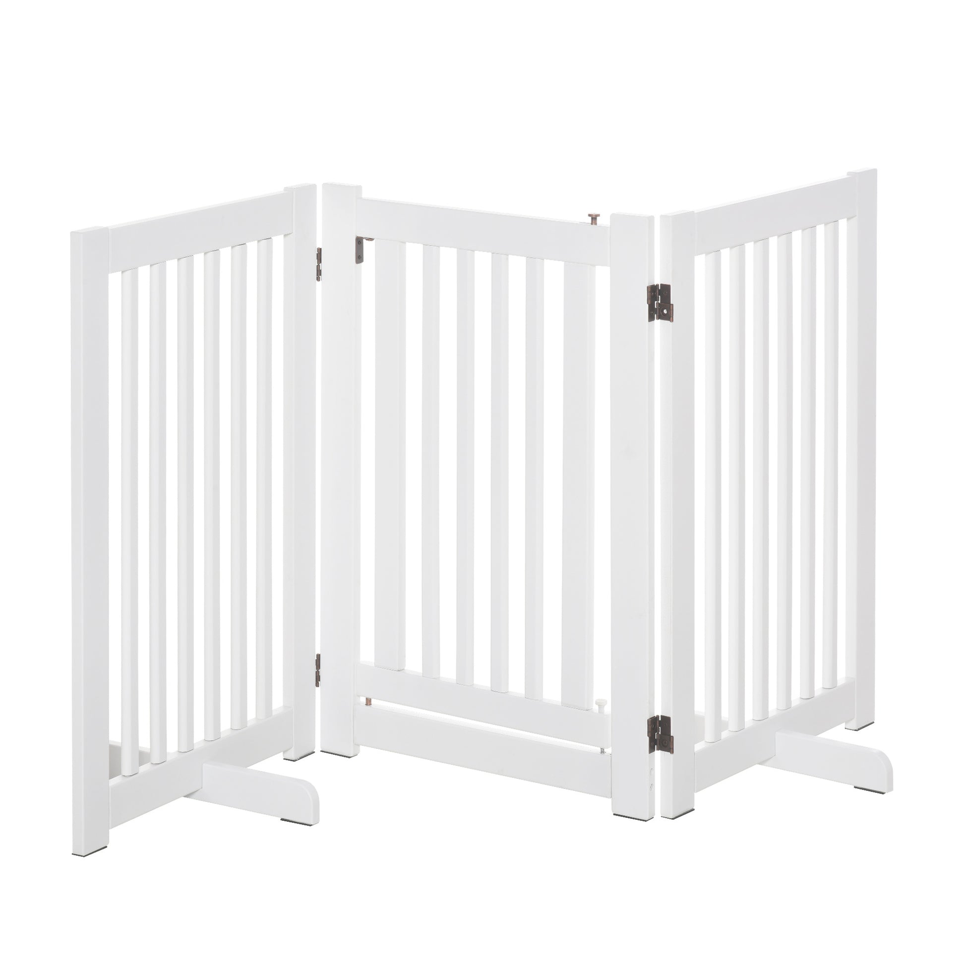 PawHut Pet Gate Medium-density fibreboard Freestanding Expandable Dog Gate Wood Doorway Pet Barrier Fence w/ Latched Door White