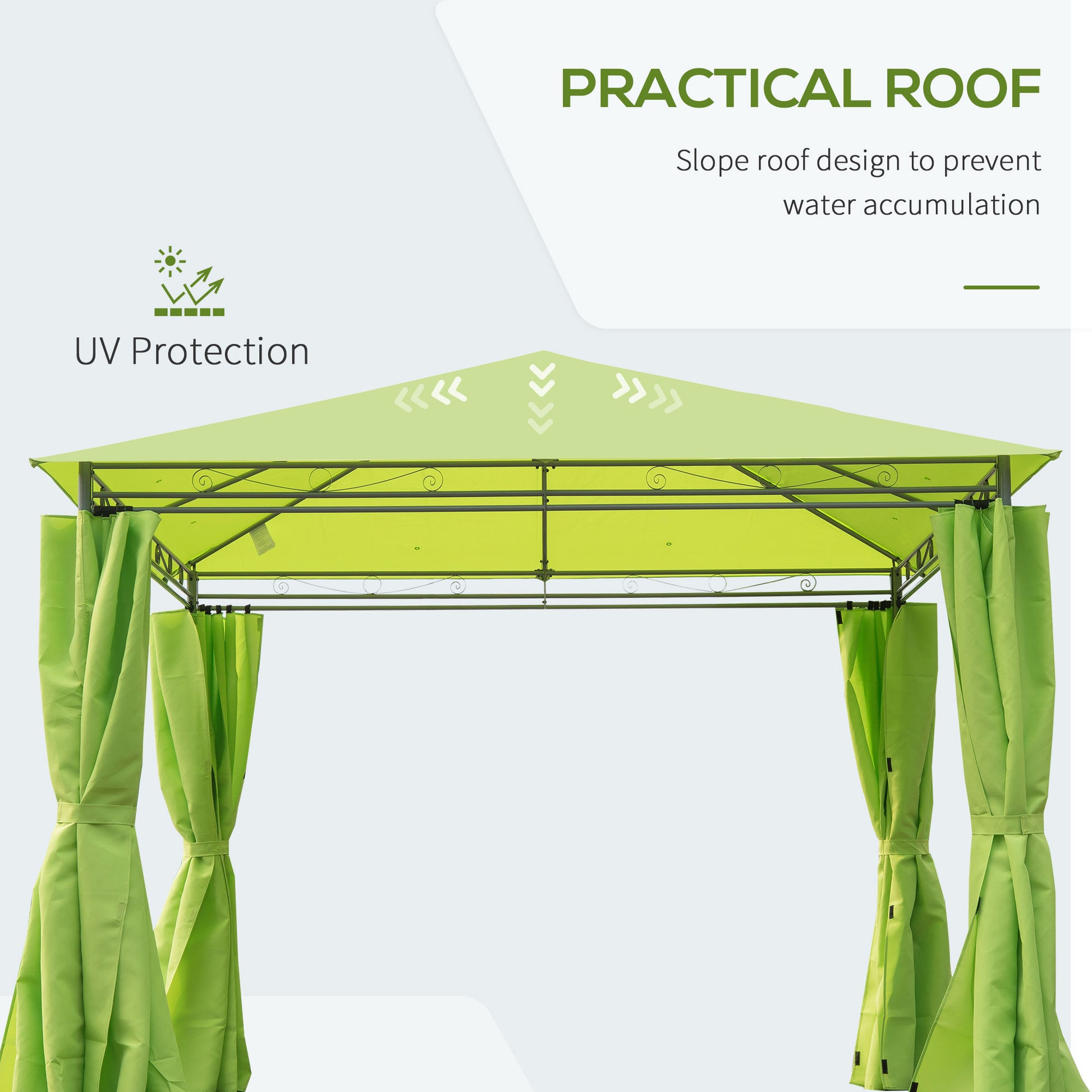 Outsunny 3 x 3 m Garden Metal Gazebo Marquee Patio Party Tent Canopy Shelter with Pavilion Sidewalls - Green