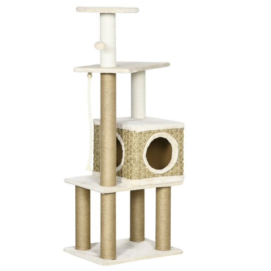 Cat Tree, Climbing Kitten Cat Tower Activity Center for Indoor Cats with Jute Scratching Post, Condo, Kitten Stand, Hanging Ball Toy, Beige-0