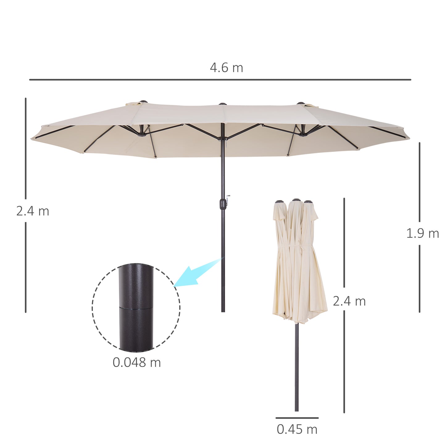 Outsunny 4.6m Double-Sided Patio Parasol Sun Umbrella-Beige