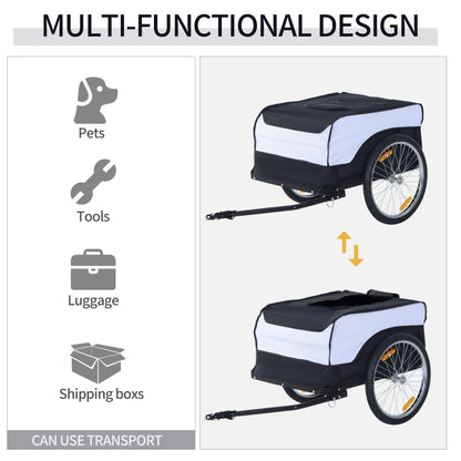 Homcom Bike Trailer Cargo in Steel Frame Extra Bicycle Storage Carrier with Removable Cover and Hitch (White and Black)