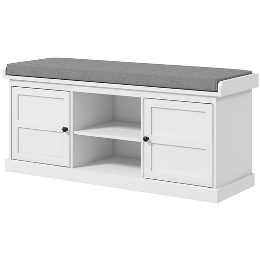 Multi-Compartment Shoe Storage Bench, with Top Cushion - White/Grey-0