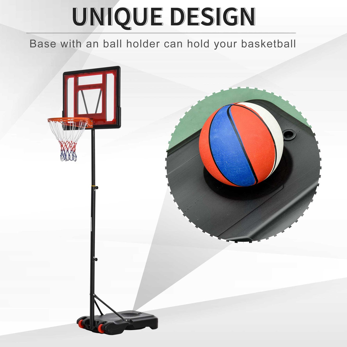 Homcom Portable Basketball Stand 160-210cm Adjustable Height Sturdy Rim Hoop Base Net