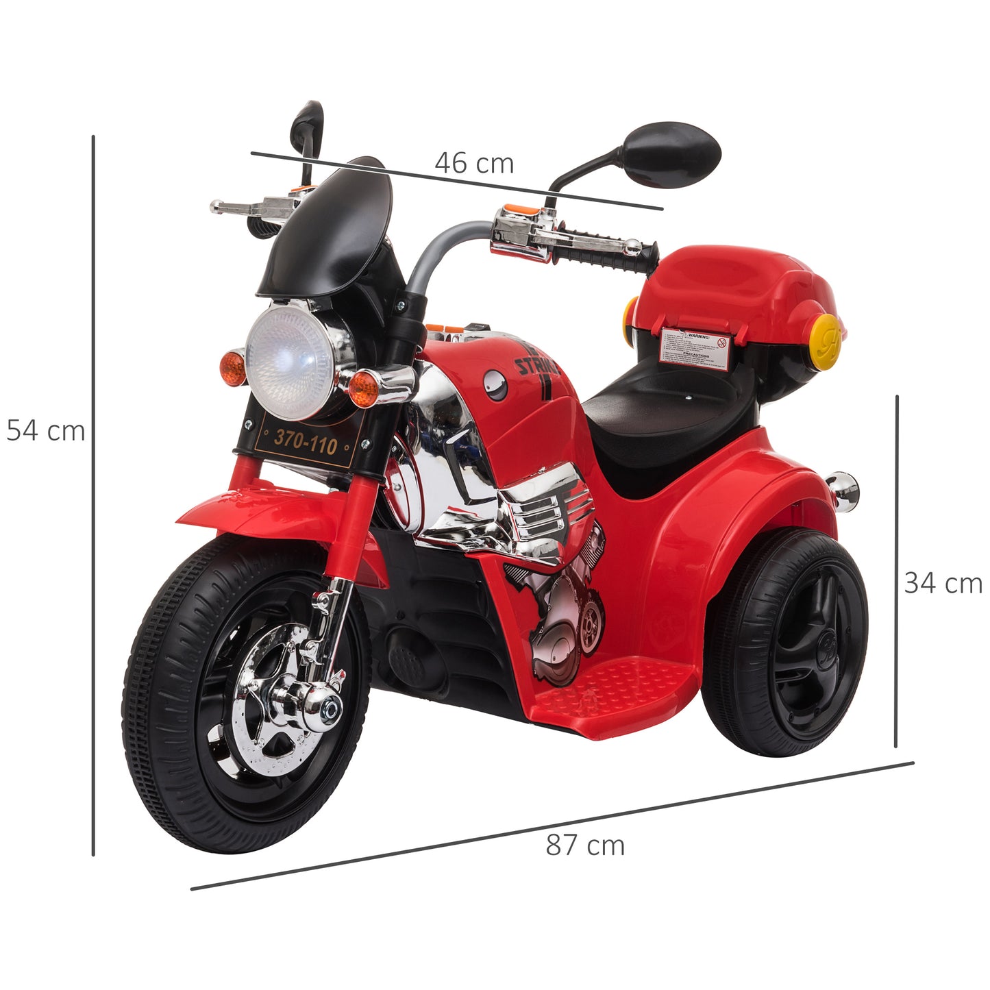 Homcom 6V Battery PP Kids Motorcycle Ride On Trike w/ Lights Music Horn 18 - 36 Months Red