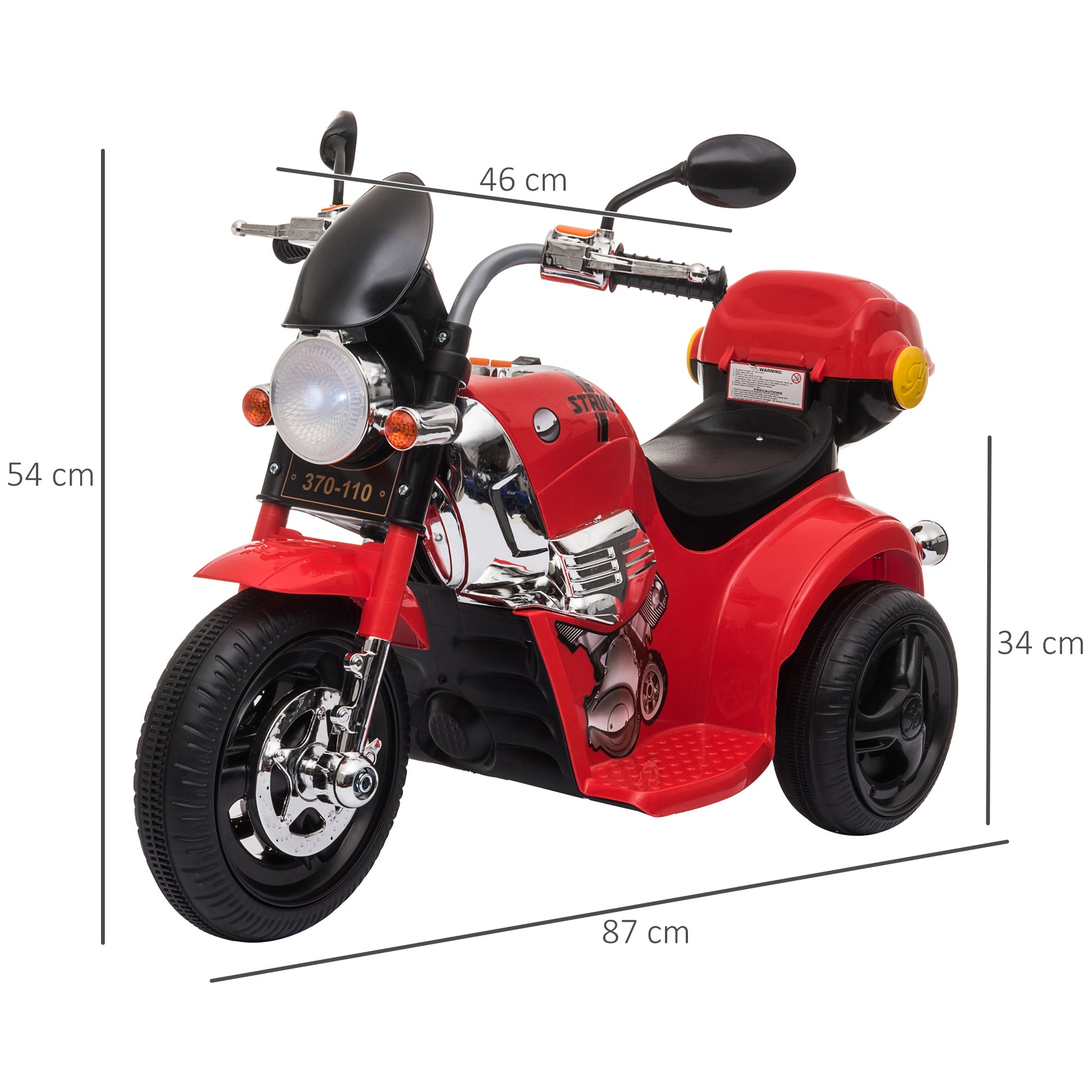 Homcom 6V Battery PP Kids Motorcycle Ride On Trike w/ Lights Music Horn 18 - 36 Months Red