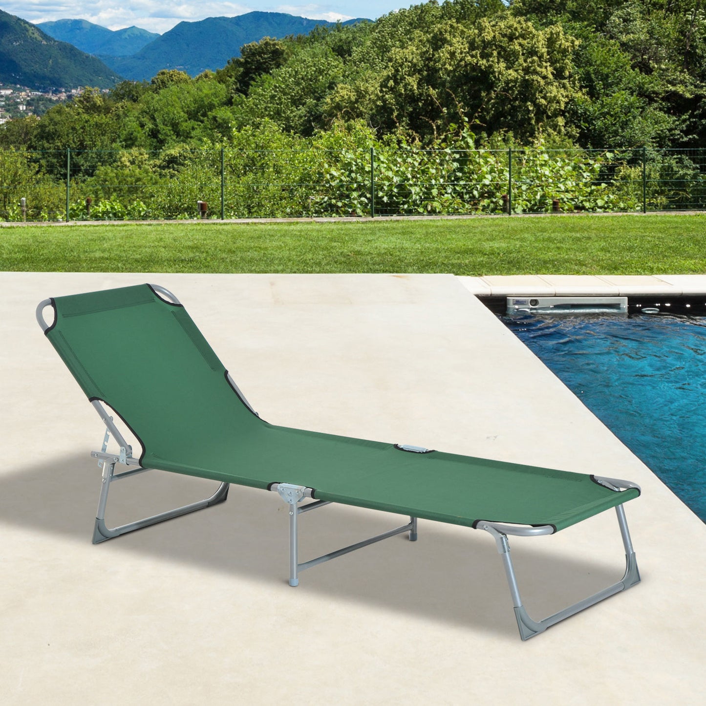 Outsunny Reclining Sun Lounger Chair Folding Camping Bed with 4-Position Adjustable Backrest