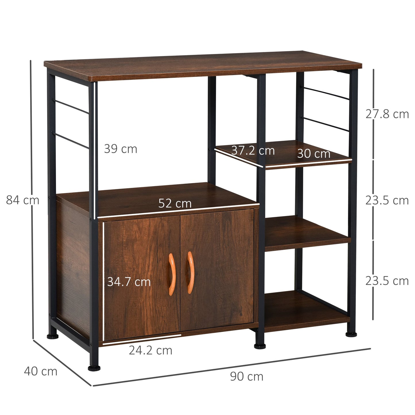 Homcom Industrial Storage Shelf Kitchen Cupboard Sideboard Metal Frame End Desk with Cabinet & Rack for Dining Room