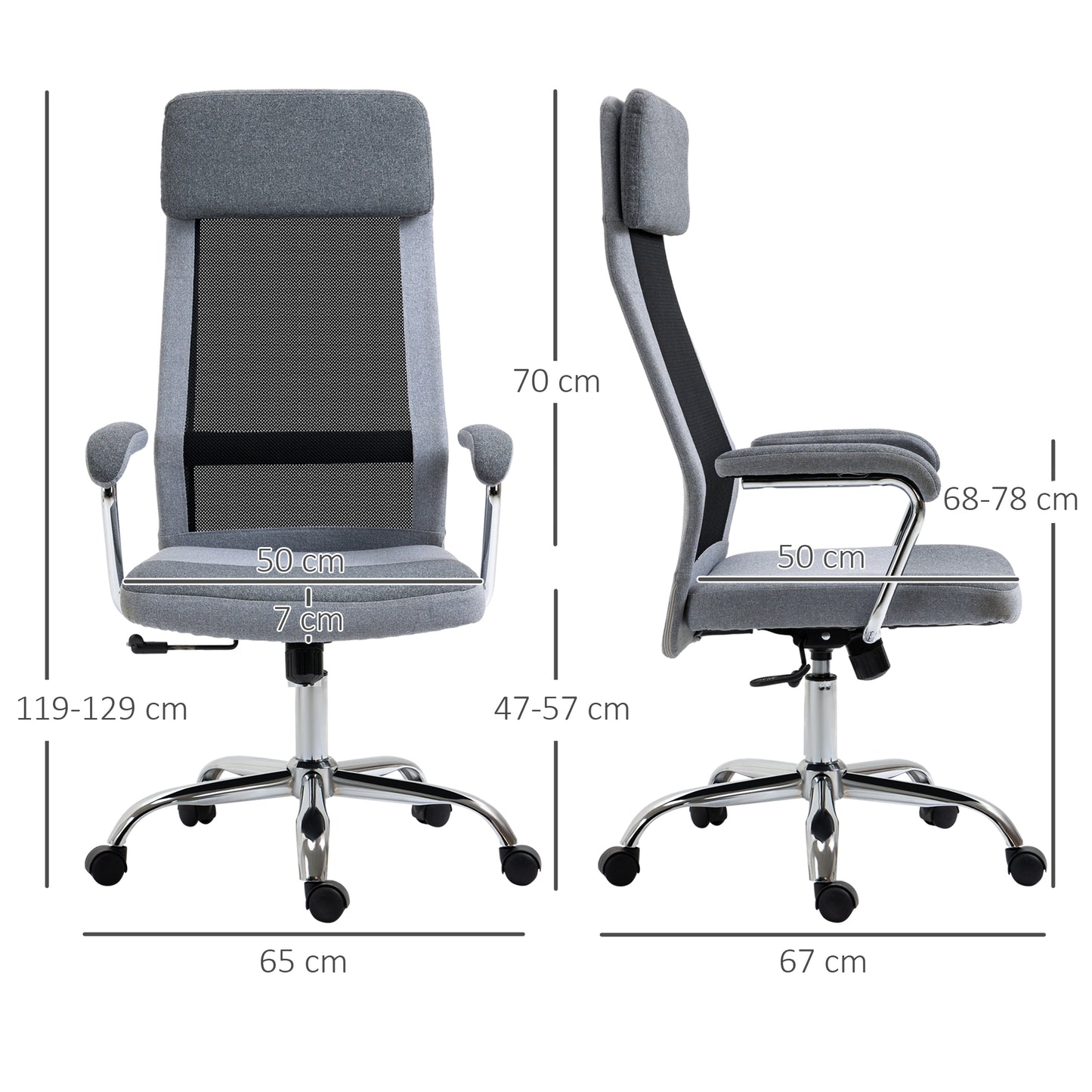 Vinsetto Office Chair Linen-Feel Mesh Fabric High Back Swivel Computer Task Desk Chair For Home With Arm Wheels Grey