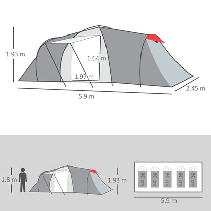 Outsunny 4-6 Man Tunnel Tent with 2 Bedroom