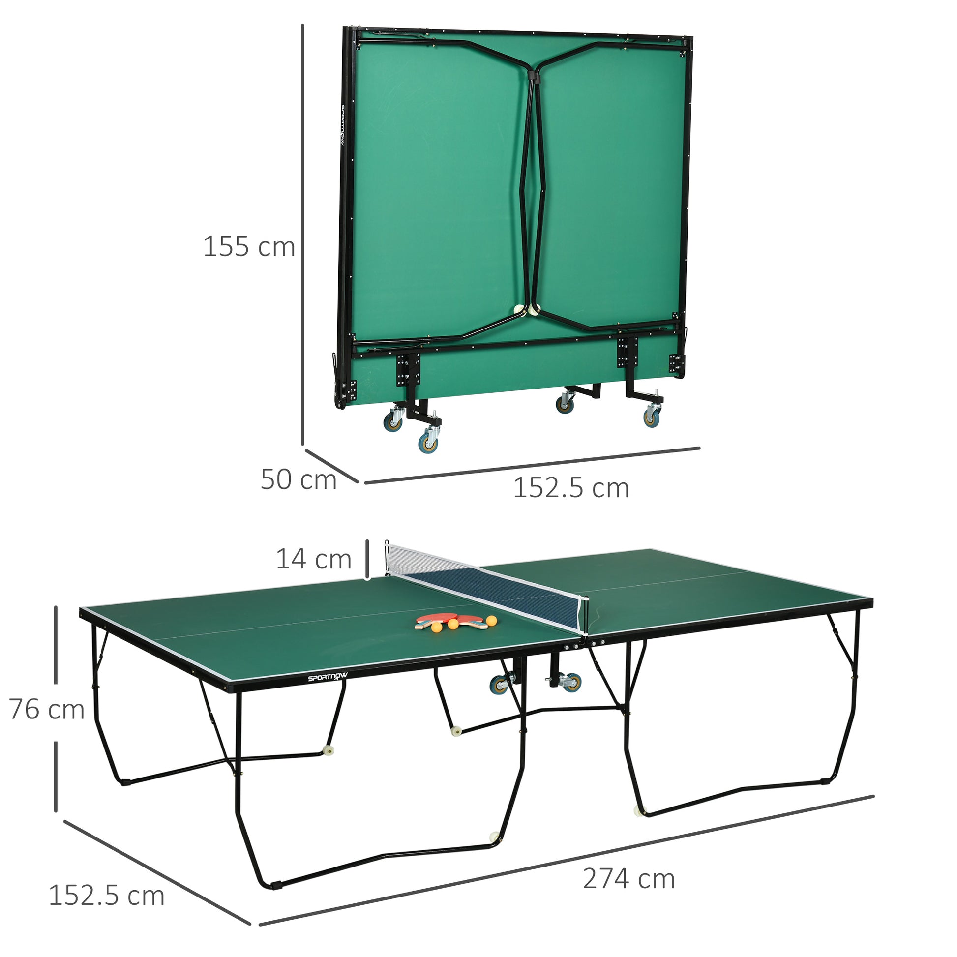 Folding 2.7 x 1.5M Table Tennis Set Green & Black by Sportnow