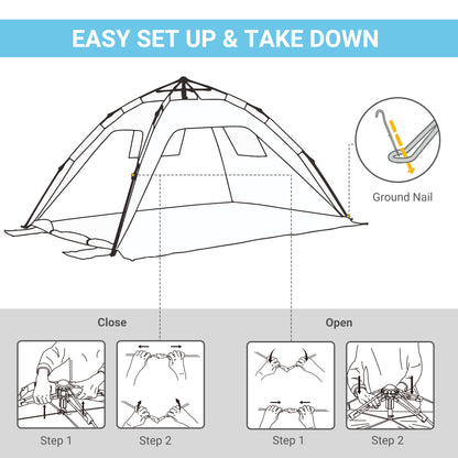 Outsunny 2 Man Pop-up Beach Tent Sun Shade Shelter Hut w/ Windows Doors Hook Sandbags UV Protection Waterproof Outdoor Adventure Garden Light Blue