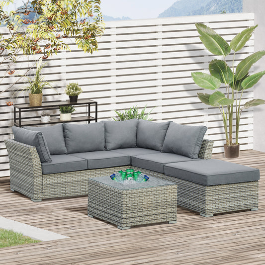 Outsunny 5-Seater Patio PE Rattan Corner Sofa Set