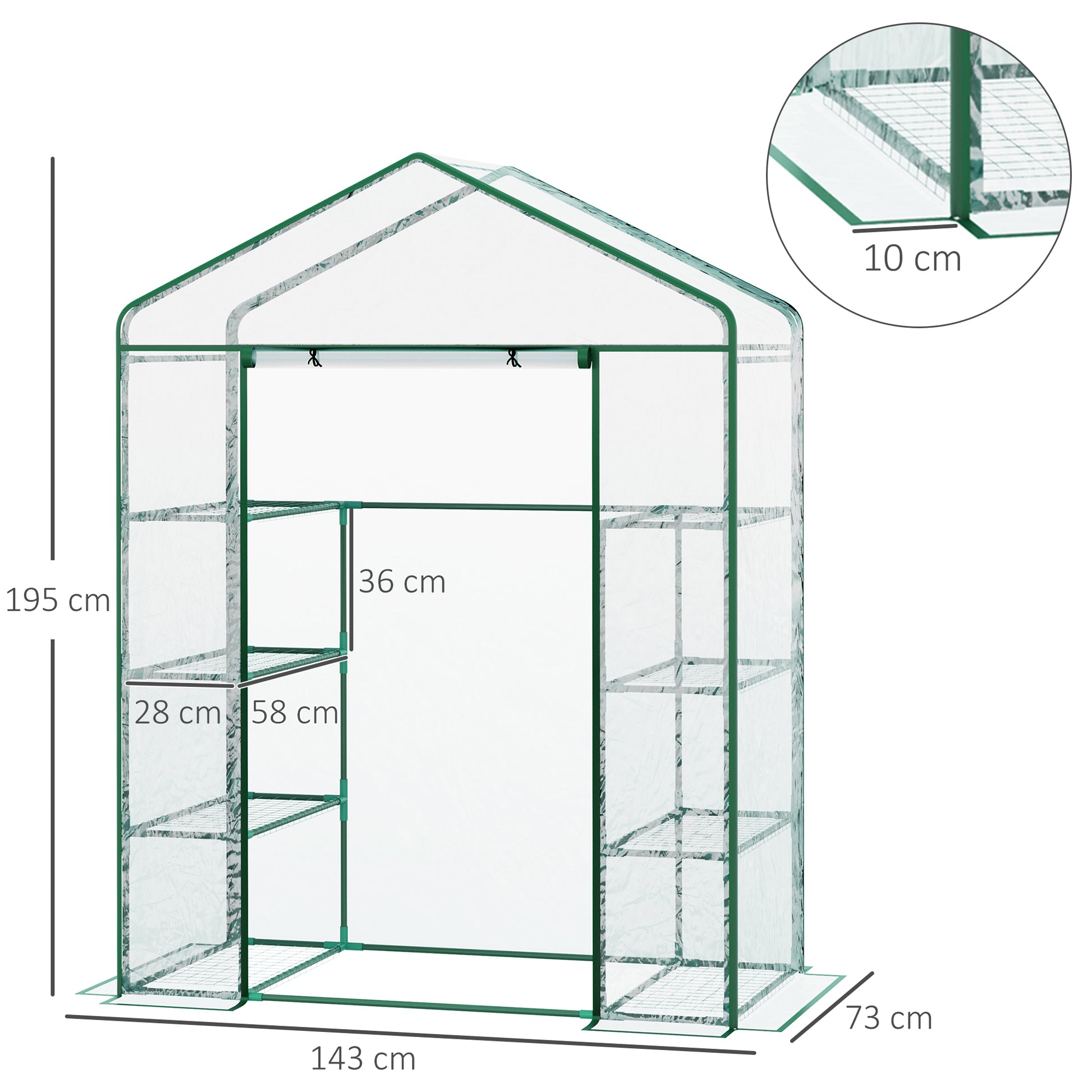 Outsunny Metal Frame Walk in Grow Herb Plant Portable Greenhouse Transparent 143 L x 73W x 195H cm