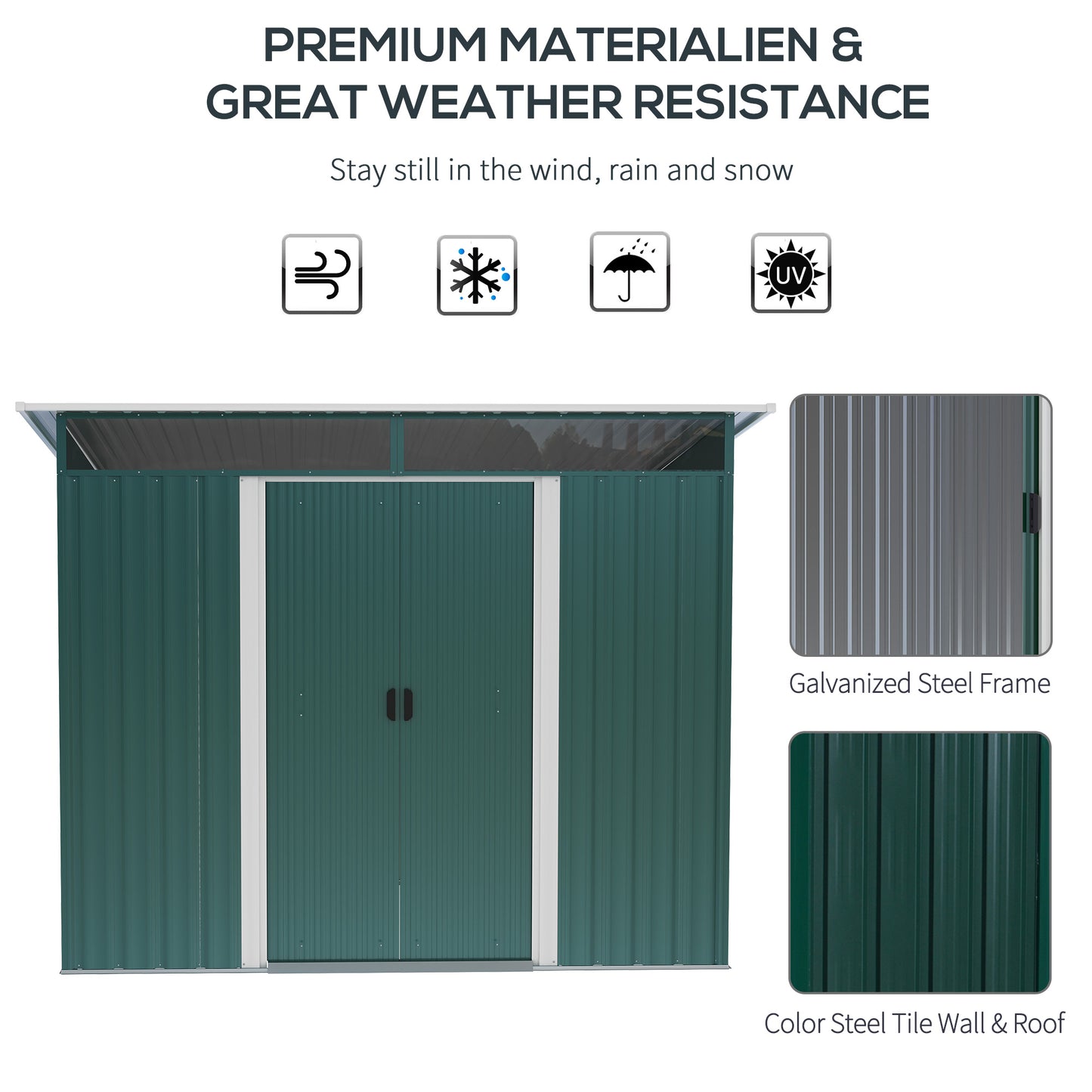 Lightsky 8.5 x 6' Double Door Pent Garden Shed Steel Green by Steadfast