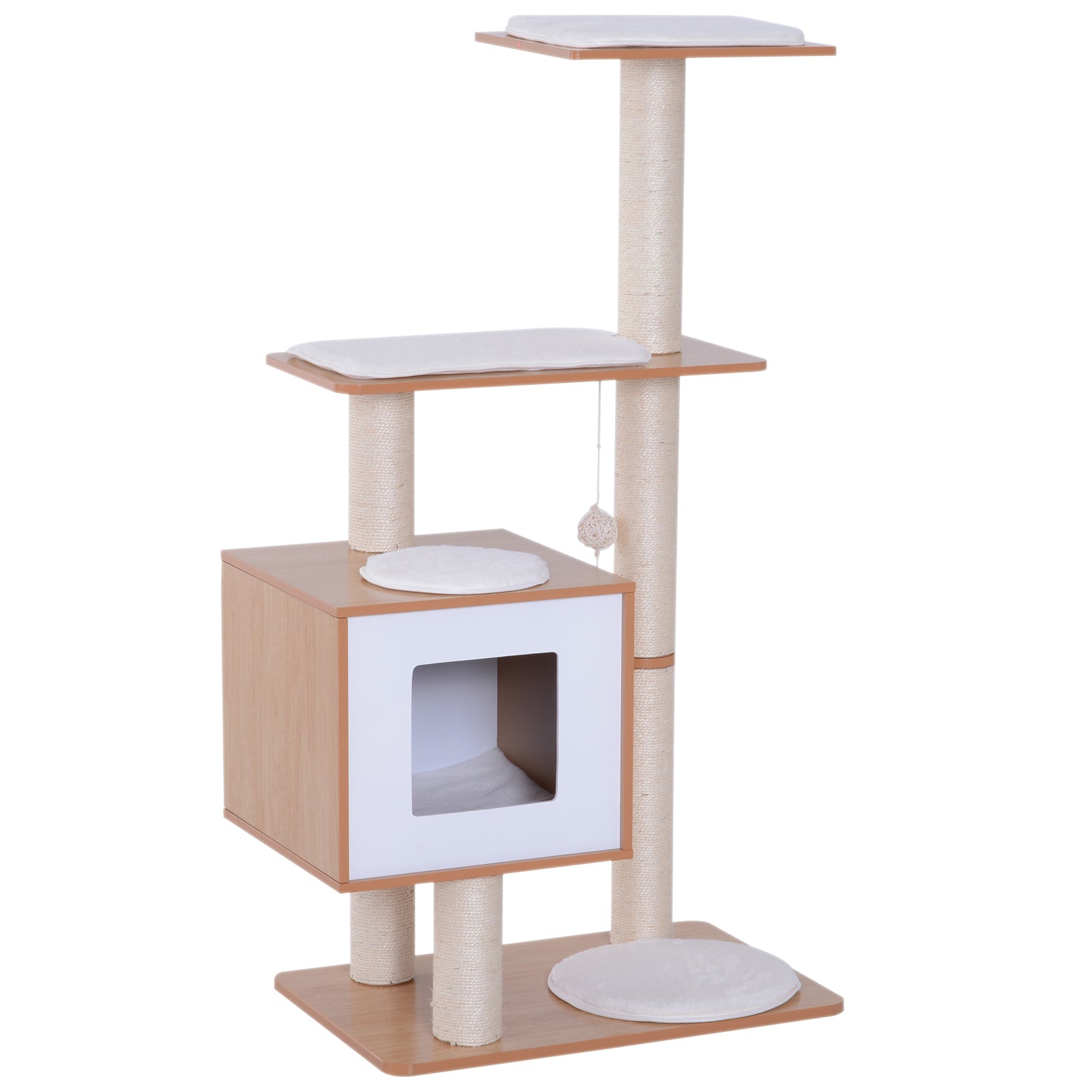 PawHut Cat Tree for Indoor Cats Scratching Post Kitten House Condo Activity Center w/ Cushion Hanging Toy Multi-level