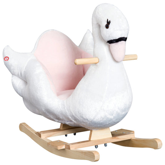 Swan Rocking Horse Kids Wooden Ride On Plush Toy w/ Music-0