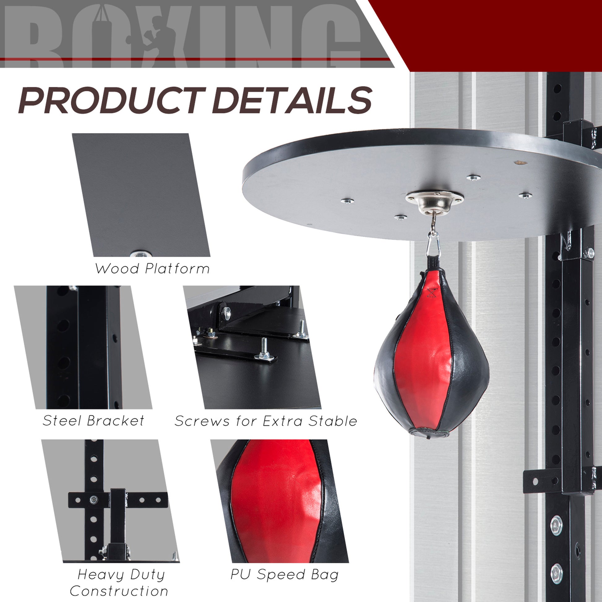 Homcom Punching Boxing Speed Bag Boxing Workout Platform-Red/Black