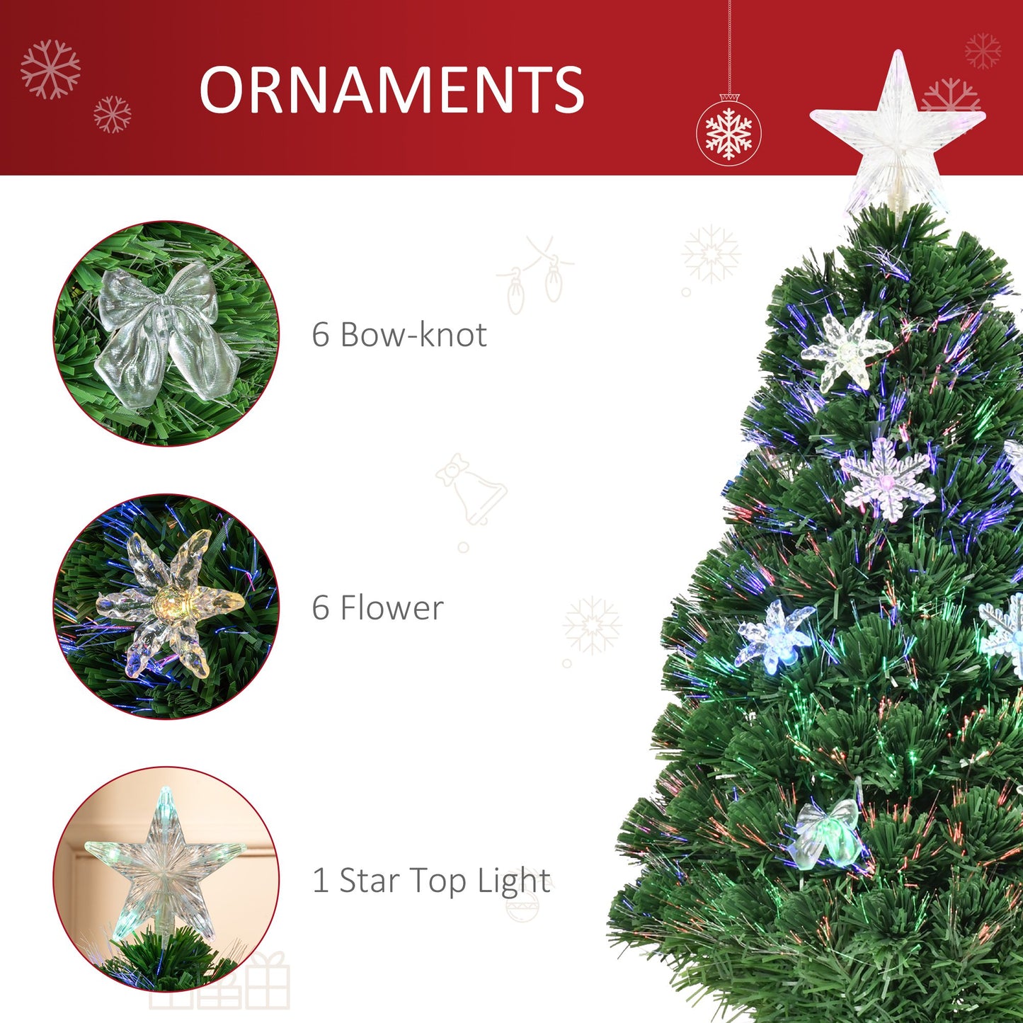 Homcom 3FT Prelit Artificial Christmas Tree Fiber Optic LED Light Holiday Home Xmas Decoration Tree with Foldable Feet